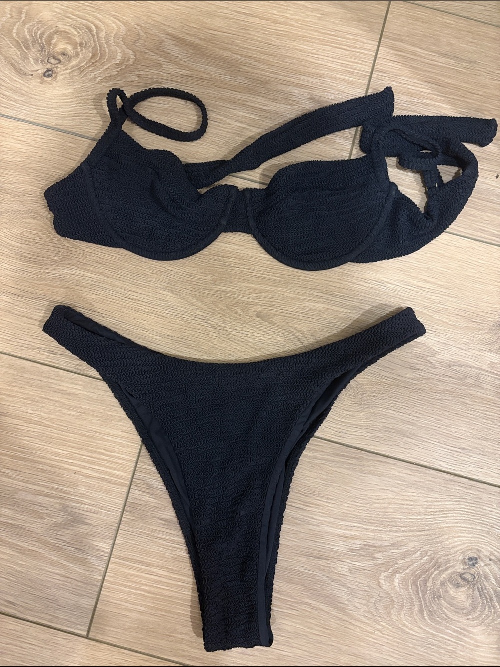 Monday Swimwear Black Textured Underwire Bikini Set